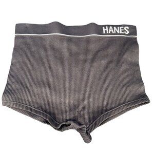 Hanes Originals Womens Size Medium Panty Boyshort High-Waist Ribbed Black NWOT